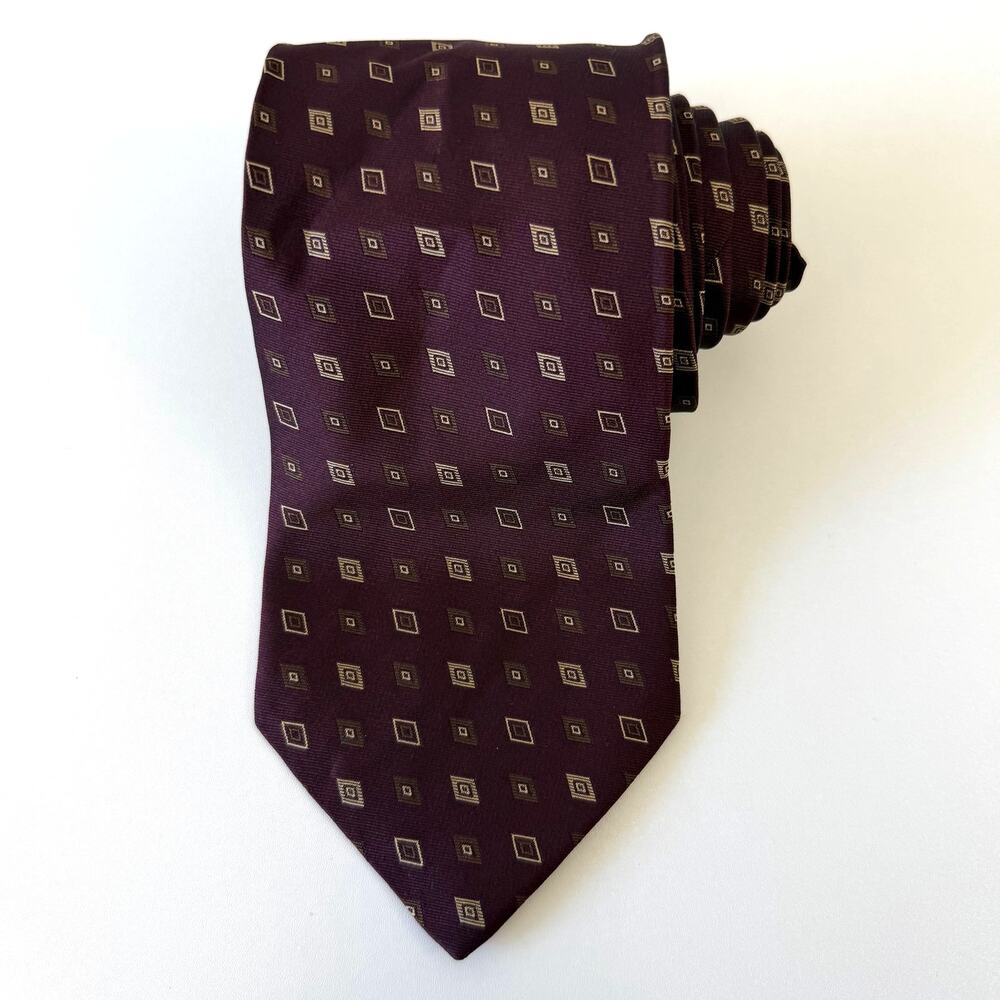 Prada Milano Italy Sartorial Mens Neck Tie 100% Silk Diamond Bordeaux 60.5"
